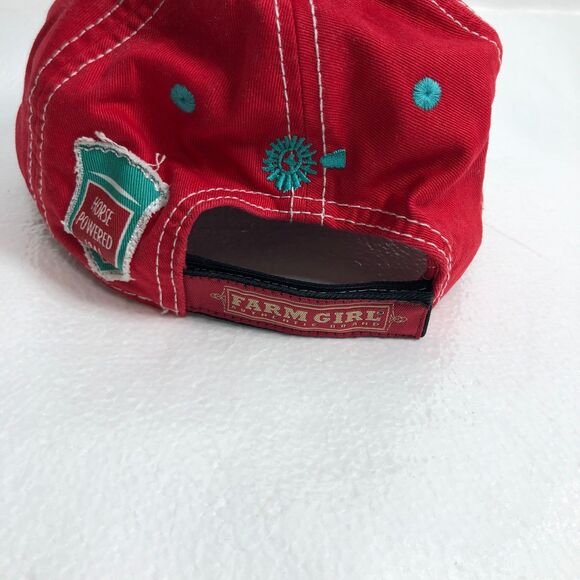 Farm Girl Womens Red Aqua Hat Cap with Rhinestones One Size - Picture 5 of 12
